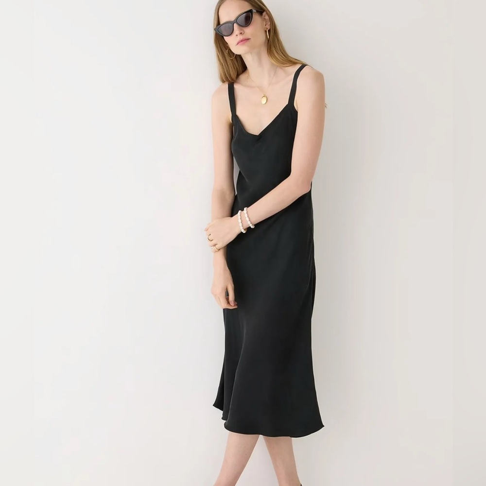 NWT J. Crew Gwyneth V-Neck Slip Dress Cupro-Blend Black Size 16